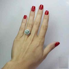 Art Deco Style Lab Created Diamond & Emerald Wadding 14K White Gold Finish Ring