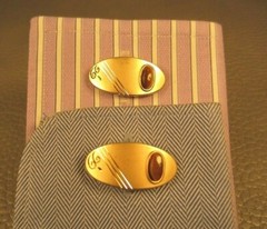 Vintage Curved Tigers Eye Brushed Finished Yellow Gold Plated Cuff Links