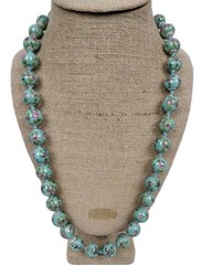 Vintage Chinese CLOISONNE Blue Pink Enamel Bead Necklace Hand Knotted