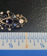 Antique Art Deco Silver Czech Glass & Seed Pearl Enamel Brooch