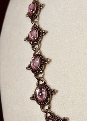 Vintage Silver Beaded & Marcasite Collar Necklace, Bezel Set With Pink Cabochons