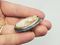 Vintage Victorian Silver Plated Carved Shell Cameo Pin brooch Pendant Jewelry