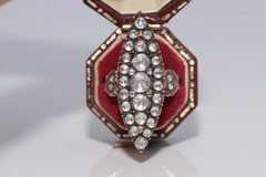 Vintage Circa 1950s 9k Gold Estate Natural Rose Cut Diamond Navette Ring