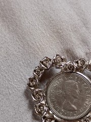 Vintage 1961 Great Britain Six Pence Coin Heart Pendant.