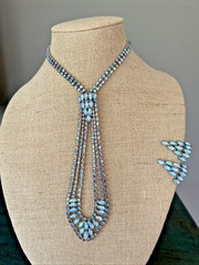 VTG. MCM BLUE AURORA BOREALIS RHINESTONE & ART GLASS NECKLACE & EARRING SET