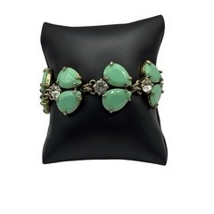 Leslie Danzis Bracelet Pale Green Double Teardrop & Clear Rhinestone Link Chunky