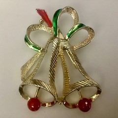 Christmas Pin Lot Signed GERRYS Gold Tone Tree Bells Poinsettia & Bow Vintage