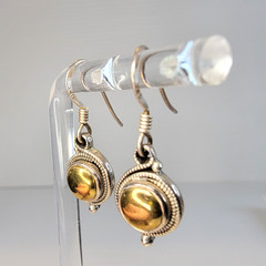 Vintage Gold Hematite Sterling Silver 925 Earrings Two Tone Dangle Drop 1″ Lobe