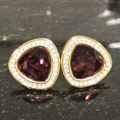 Vintage Swarovski Crystal earrings amethyst colored faceted stones clip on rare