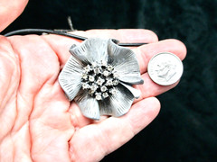 Vintage-Black Cord w/Pewter Rhinestone Flower Slide & Brooch