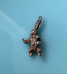 Vintage Sterling Silver Charm Alice in Wonderland Late White Rabbit Charm 2.7g
