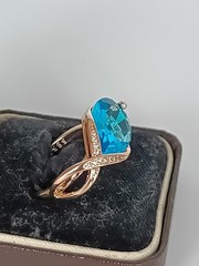 Vintage 1990-s 14 Ct Rolled Gold Blue Topaz Ring Size UK O US 7 1/2- Hallmarked