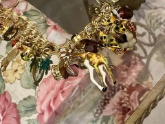 Vintage Lunch at The Ritz Gold Tone Zoo Charm Bracelet Zebras Giraffes Monkeys