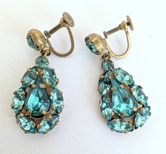 Gorgeous Vintage Czech Open Back Blue Rhinestone Screw Back Earrings