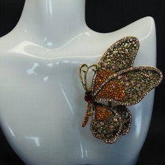 Vintage Large Size Brown Butterfly Zircon Alloy Corsage Brooch Collar Pin