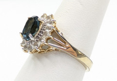 VTG ESPO 14k GE Blue Topaz Glass Prong Set Halo Ring Gold Tone Size 7
