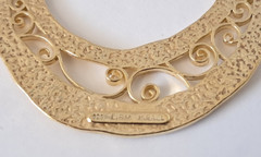 LIRM Sterling Silver Gold Plated Vintage Israel Large Circle Scroll Pendant