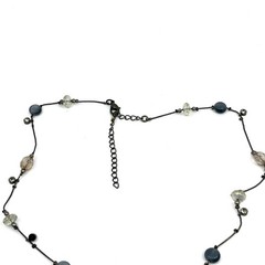 Vintage Y2K Gunmetal Blue Beaded Y-Necklace Tassel Drop Boho Aesthetic Classic