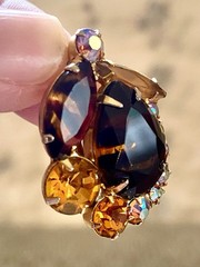 Juliana Book Piece Tigers Eye Rhinestone Necklace Brooch Earring Set