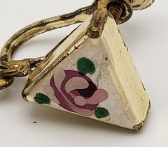 Vtg. Gold Tone Filigree Hand Painted Rose Flower Dangle Earrings 2 In Screw Back
