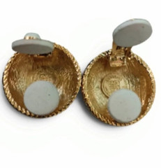 Vintage GIVENCHY Paris New York Gold Tone Rope Dome Clip On Earrings Signed