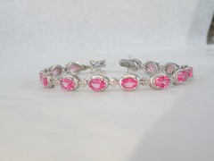 Sterling Silver 925 Natural Pink Topaz Diamond Tennis Bracelet 7.5″