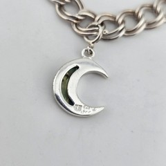 Sterling Silver 925 Italy Charm Bracelet w Abalone Moon Charm Size 7.75