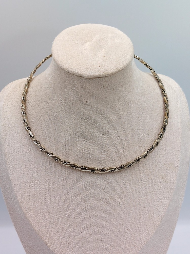 Braided Twisted Neck Wire Collar Silver Plated Brass Vintage