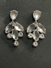 Vintage Clear Rhinestone Chandelier Drop Earrings Silver Tone Bridal Prom