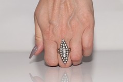 Vintage Circa 1950s 9k Gold Estate Natural Rose Cut Diamond Navette Ring
