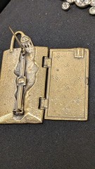 Vintage Hinged Rectangle Book-Form Brooch Pin Gold Color Signed CJ Art
