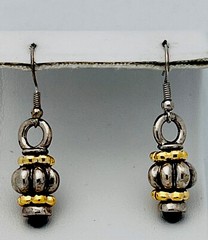 Vintage 1990s 2 Tone Designer Look Black Cabochon Pierced Earrings