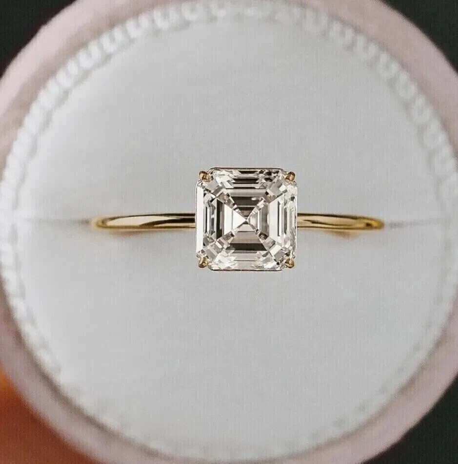 2.2Ct Asscher Cut Lab Created Diamond Solitaire Women’s 14k Yellow Gold FN Ring