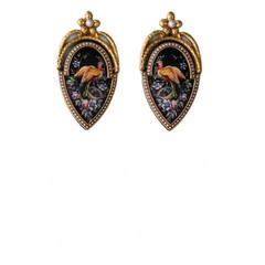 Vintage Victorian Peacock Drop Earrings Gold Pearl Rhinestone Art Women Jewelry
