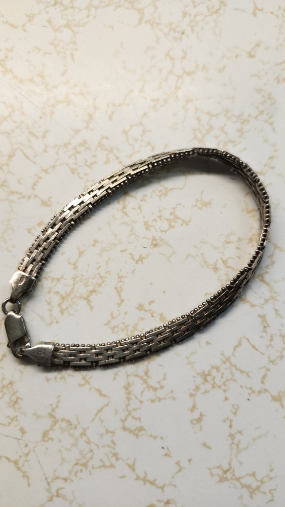 Vintage Sterling Silver Woven Bracelet Stamped Italy 7 Inches