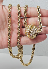 36 Inch Rope Chain Necklace Gold Plated Rhinestone Slide Ball 14RGP disco ball