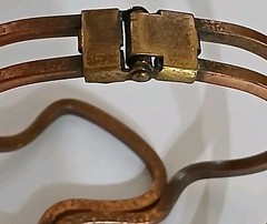 VTG MCM Brutalist Copper Bangle Bracelet Modernist Wavy Organic Hinged 7.5″ 25g