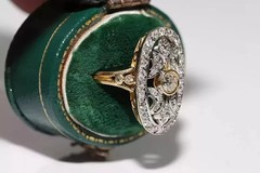 Art Deco Vintage Style Round Lab Created Diamond Engagement 14K Gold Finish Ring