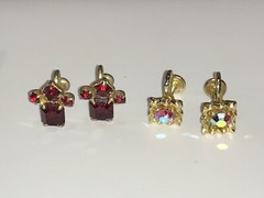 Vintage Gold Tone Rhinestone Clip Screw Back Earrings Lot of 4 Pair
