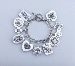 Joan Slifka Sterling 925 Heart Angel Cross Love Luck Charm Two Sided Bracelet