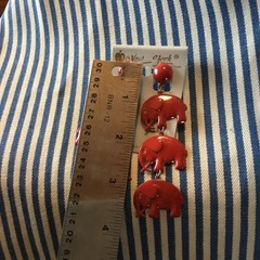 Vintage Enamel Metal RED 3” Long dangle Moto Boho Elephant Pierced Earrings NY