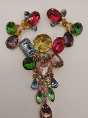 Vintage Chandelier Large Brooch & Earrings Multicolor Rhinestones Set