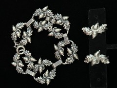 Vintage Danecraft Sterling Silver Acorn Oak Leaf Bracelet Matching Earrings Set