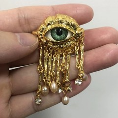 Vintage Evil Eye Brooch Pin Tassel Imitation Pearl Women Fashion Jewelry
