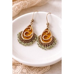 Monet Teardrop Amber Gold Tone Dangle Earrings Beaded Boho Vintage Chic