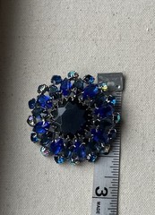 Vintage Blue Crystal Cluster Silver Tone Round Dome AB 2.25” Mid Century Brooch