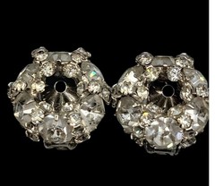 Signed Vintage Warner Clear Rhinestone Wreath Clip On Earrings 1950 Original Box