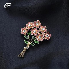 Women’s Pink Crystal Flower Bouquet Brooch Pin Gold Tone Rhinestone Floral Jewel