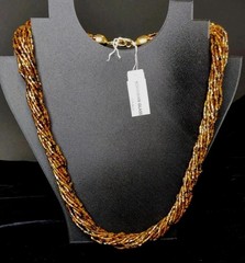 Vintage Czech Republic Boho Caramel Black Gold Glass Bead 12 Strand Necklace 50s
