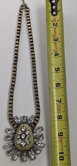 Vintage Statement Necklace Clear Rhinestones Antique Gold Tone Large Pendant